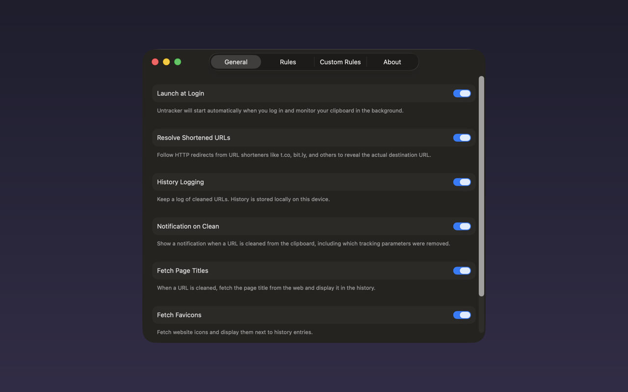 Untracker about on macOS
