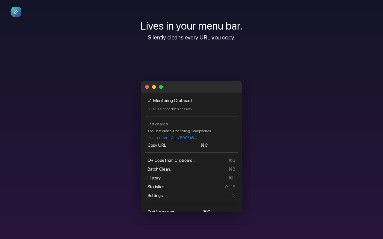 Untracker menu bar on macOS